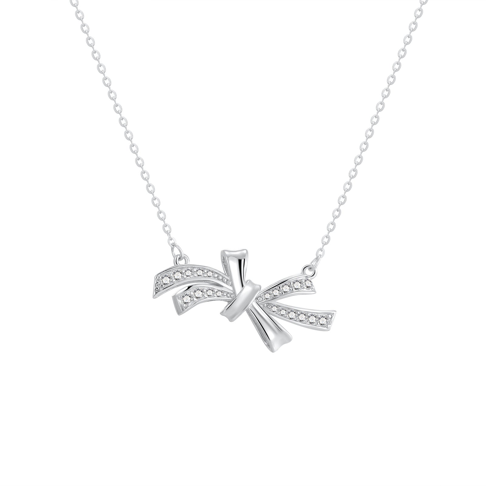 Damen Halskette mit elegantem, geschwungenem Anhänger und funkelnden Zirkonia Shop Nory