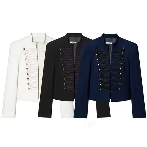 Damen Kurzblazer mit militärischer Froschverzierung und Stehkragen Shop Nory