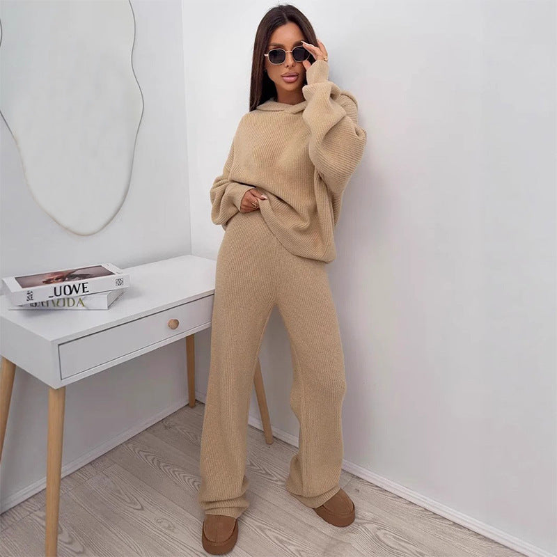 Damen Weiches Strick-Loungewear-Set mit Oversize-Pullover und weiter Palazzo-Hose Shop Nory
