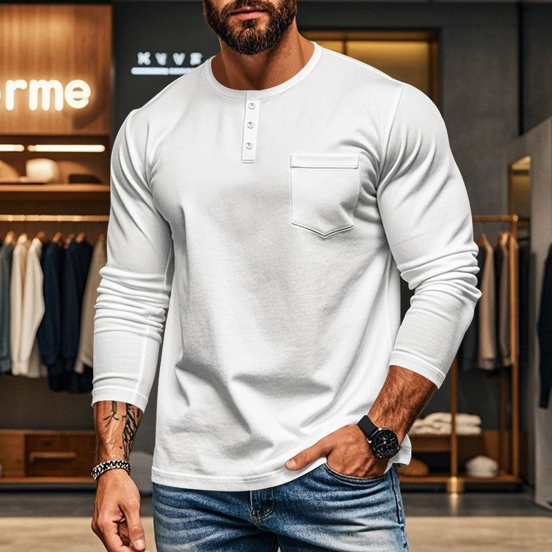 Herren Langarmshirt mit Knopfleiste und Brusttasche
