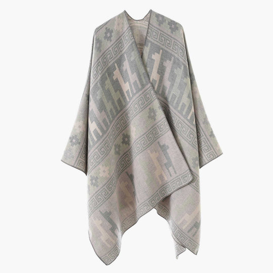 Damen Jacquard‑Strickponcho mit Ethno‑Tiermotiven und offenem Kimono‑Schnitt Shop Nory