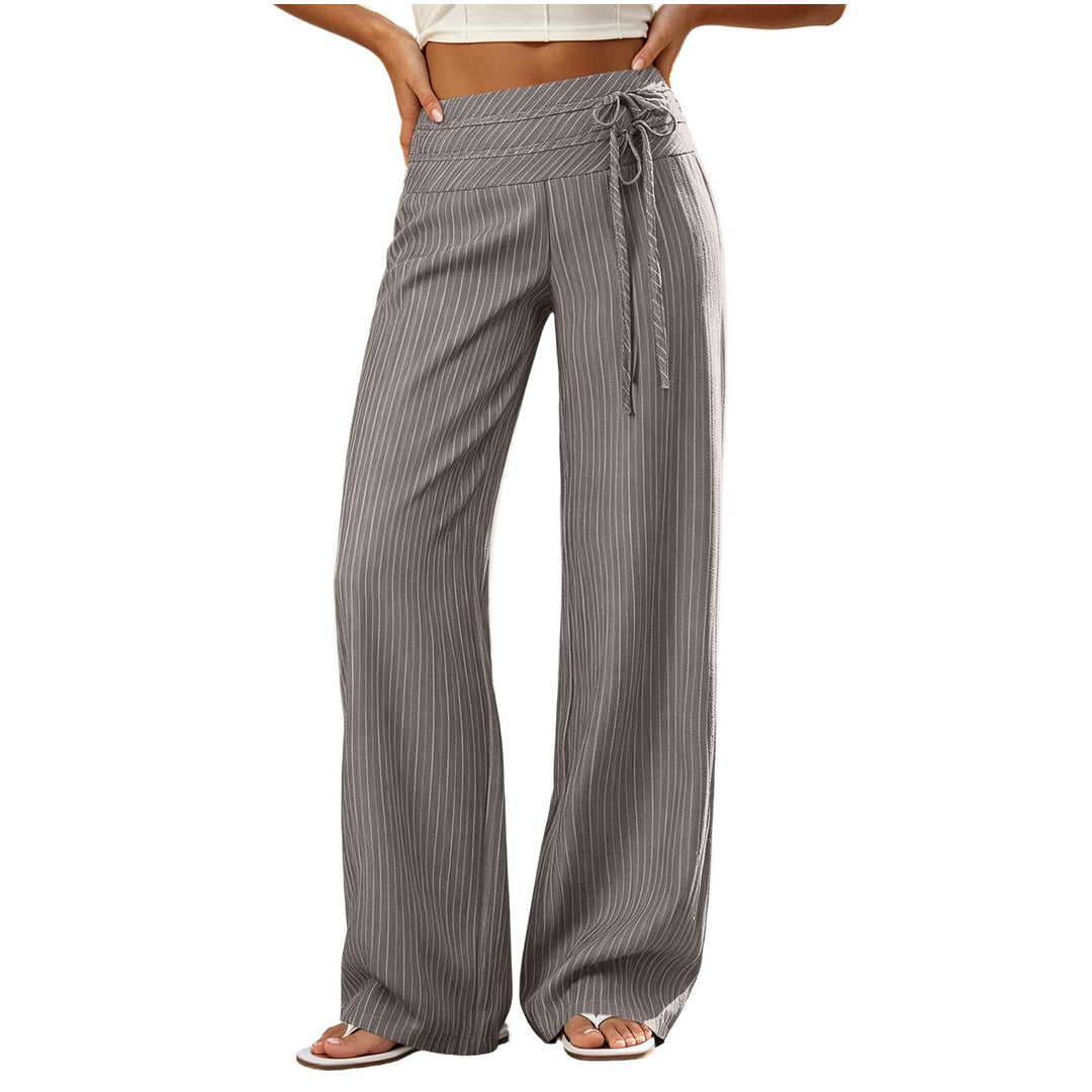 Damen Weite High-Waist Palazzo-Hose mit Streifenmuster und Bindegürtel Shop Nory