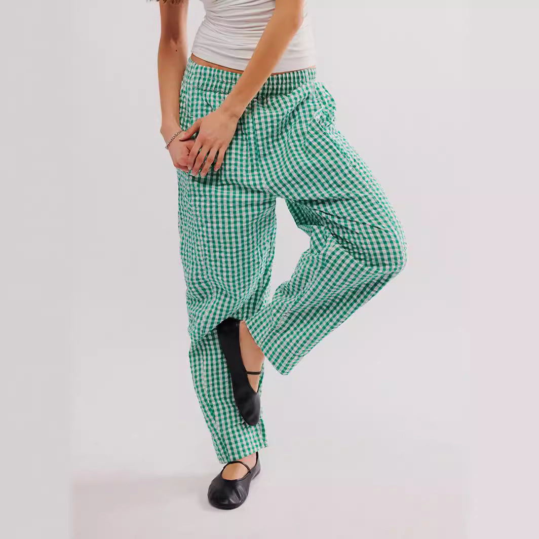 Karo BaumwollgewShopnoryte Lässige College-Style Bubble-Hosen