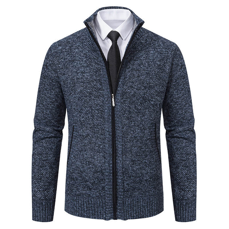 Herren elegante Strickjacke mit durchgehendem Reißverschluss und strukturiertem Design