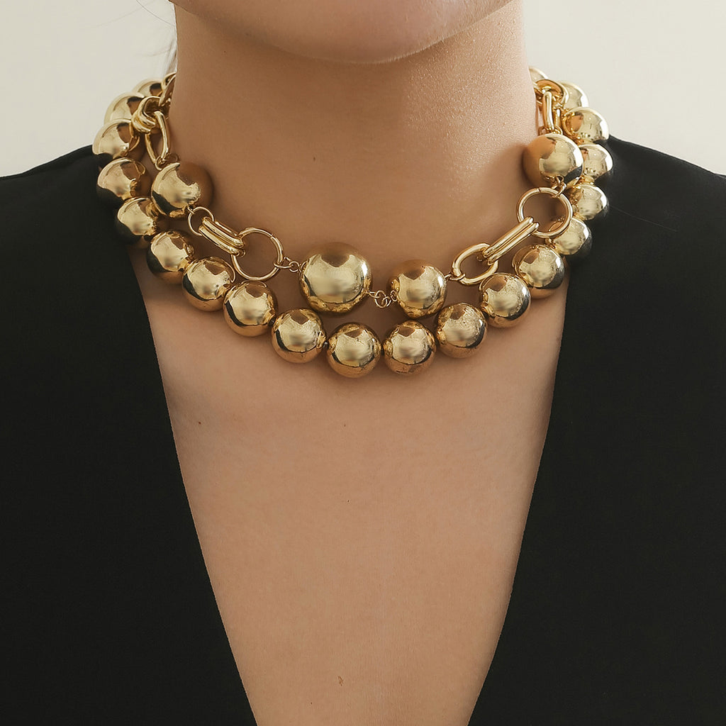 Damen mehrlagige Kettenhalskette mit glänzenden Kugeldetails Shop Nory
