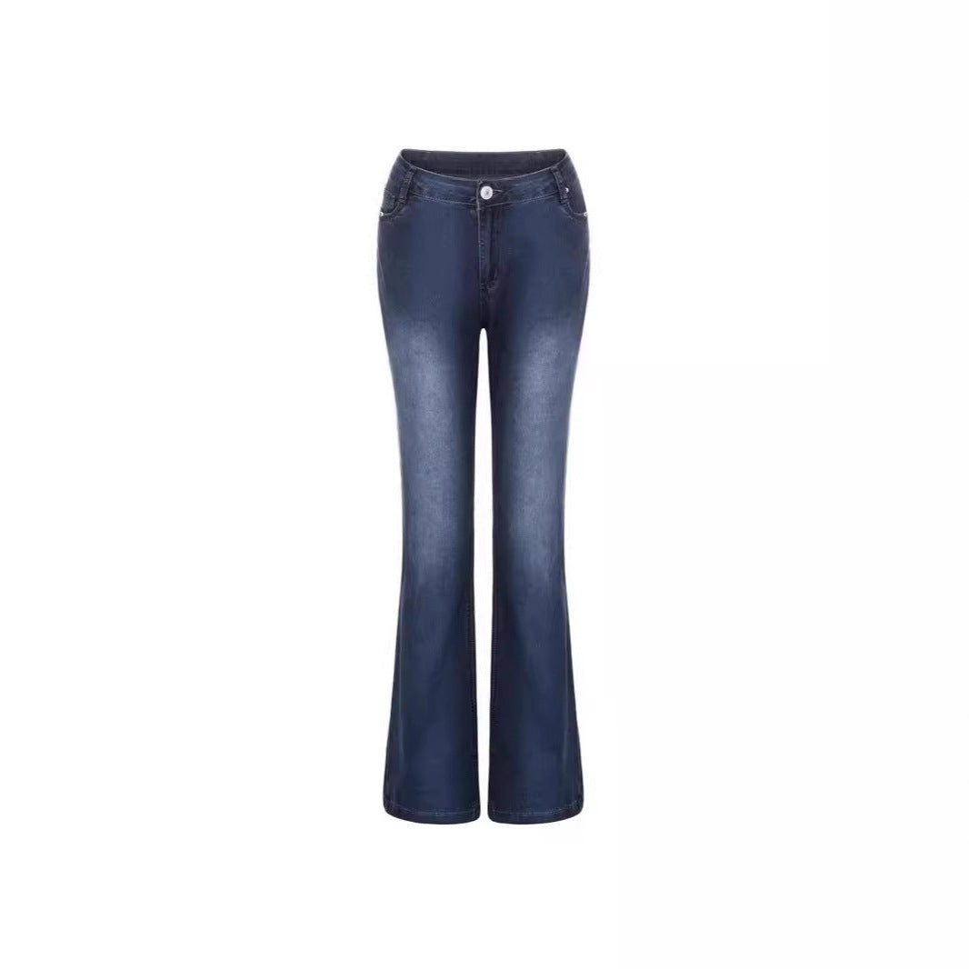 Damen elegante Bootcut Jeans mit hohem Bund und dezenter Waschung