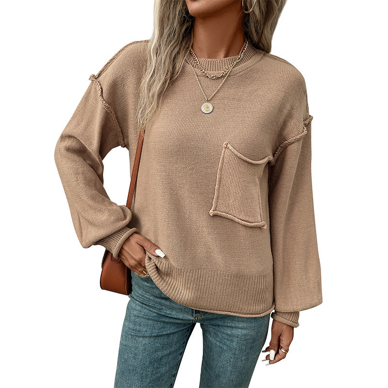 Damen Legerer Feinstrick-Pullover mit aufgesetzter Brusttasche und überschnittener Schulter Shop Nory