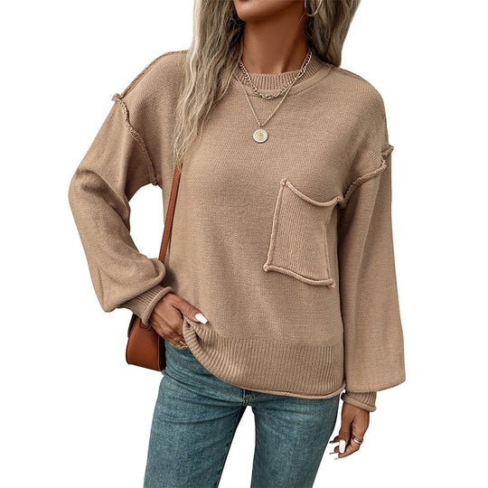 Damen Legerer Feinstrick-Pullover mit aufgesetzter Brusttasche und überschnittener Schulter Shop Nory