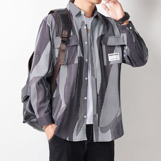 Herren Lockeres Hemdjacke im grafischen Nadelstreifen-Mix mit aufgesetzten Brusttaschen Shop Nory