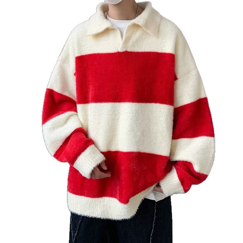 Herren Gemütlicher Grobstrickpullover mit modernen Streifen Shop Nory