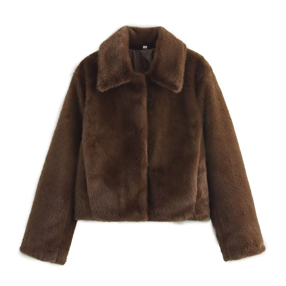 Damen Kurzer boxy Kunstfell‑Blouson mit klassischem Reverskragen und seidiger Fütterung Shop Nory