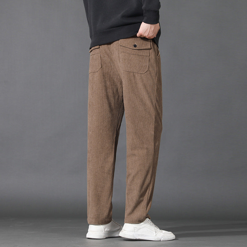 Herren Geradlinige Rib-Struktur Lounge-Hose mit Elastikbund und Klappentasche Shop Nory