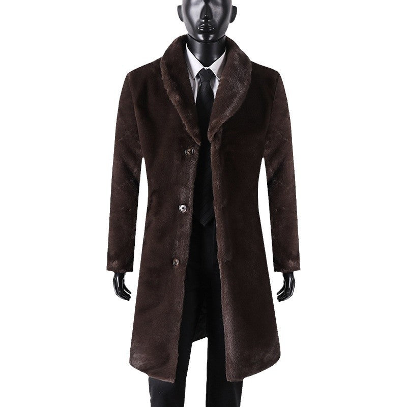 Herren Kunstfellmantel mit Schalkragen, gesteppter Innenfutter und klassischer Knopfleiste Shop Nory
