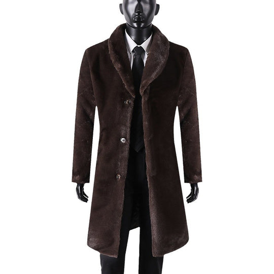Herren Kunstfellmantel mit Schalkragen, gesteppter Innenfutter und klassischer Knopfleiste Shop Nory