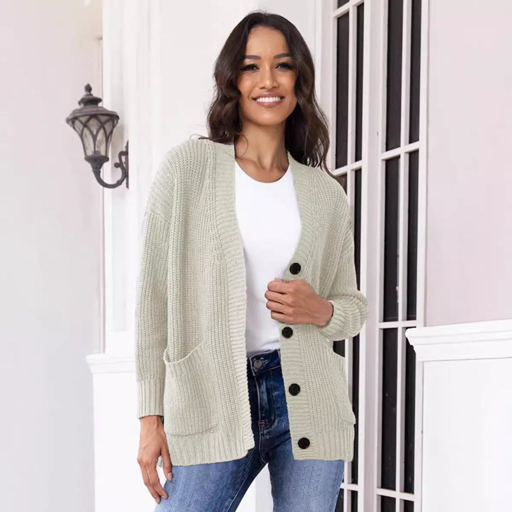 Damen Grobstrick-Cardigan mit praktischen Taschen und klassischem Knopfverschluss