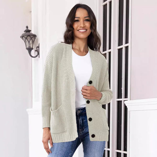 Damen Grobstrick-Cardigan mit praktischen Taschen und klassischem Knopfverschluss