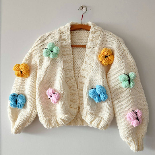 Damen Modische Strickjacke mit Blumendekor