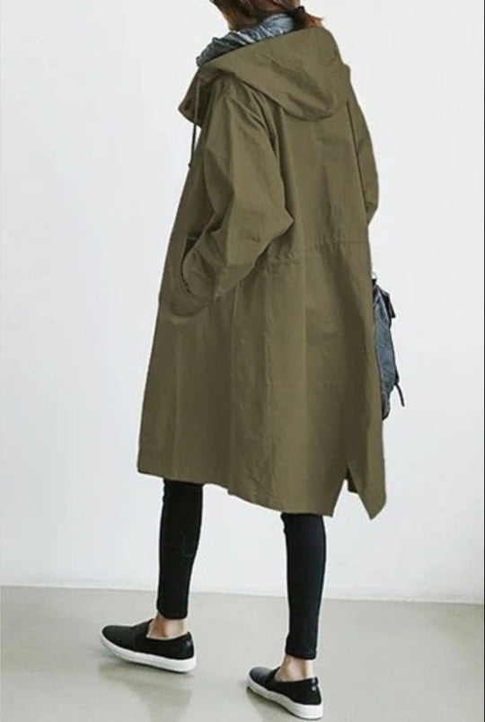 Damen nan leichter oversized Regenmantel mit Kapuze und verdeckter Knopfleiste Shop Nory
