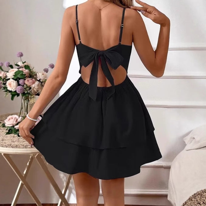 Damen Minikleid mit verstellbaren Spaghettiträgern und schwingendem Rock Shopnory
