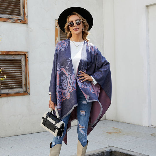 Damen Leichter Jacquard-Überwurf mit kaschmirähnlichem Griff und Fransensaum Shop Nory
