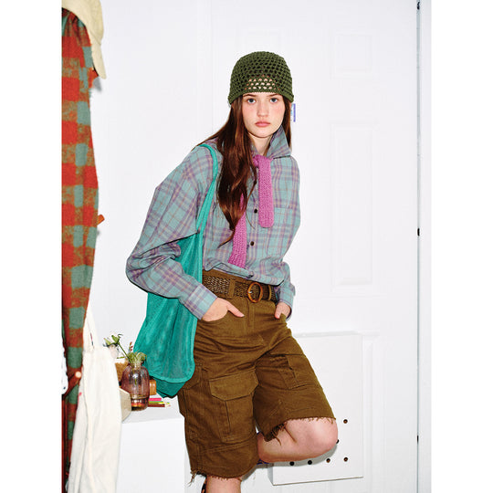 Unisex Boxy-Karohemd aus weichem Flanell mit überschnittener Schulter und aufgesetzter Brusttasche Shop Nory