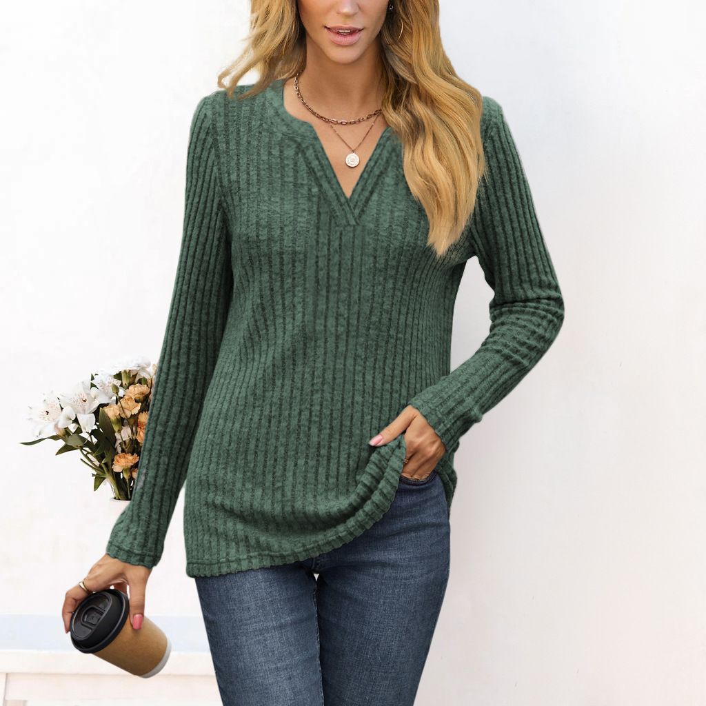 Damen Feines Ripp-Strickshirt mit tiefem V‑Ausschnitt und Tunika‑Länge Shop Nory