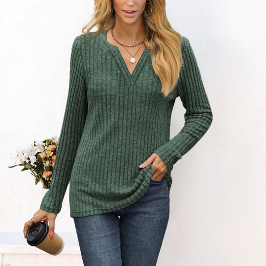 Damen Feines Ripp-Strickshirt mit tiefem V‑Ausschnitt und Tunika‑Länge Shop Nory