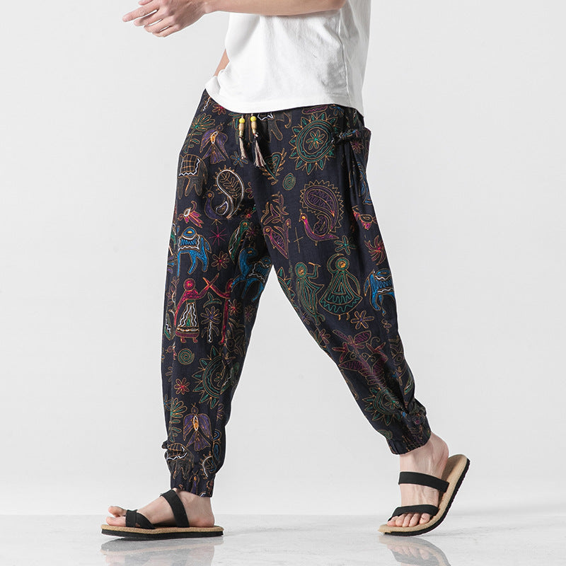 Unisex lässige Boho-Haremshose mit Elefantenmuster, elastischem Bund und Bündchen Shop Nory