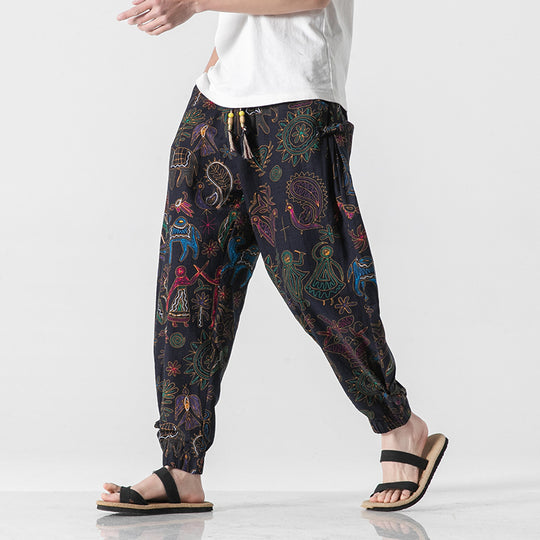 Unisex lässige Boho-Haremshose mit Elefantenmuster, elastischem Bund und Bündchen Shop Nory