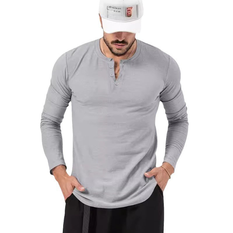 Herren Langarm Henley-Shirt mit modischem Knopfverschluss Shopnory