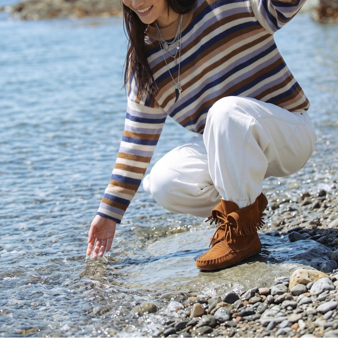 Damen Gestreifter Strickpullover mit Polokragen & Knopfleiste Shop Nory