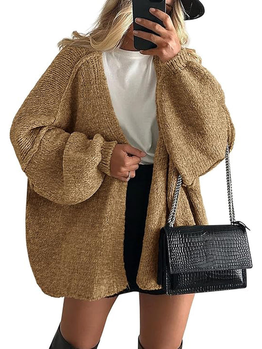 Damen Oversize Strickcardigan mit Ballonärmeln und offener Front Shop Nory