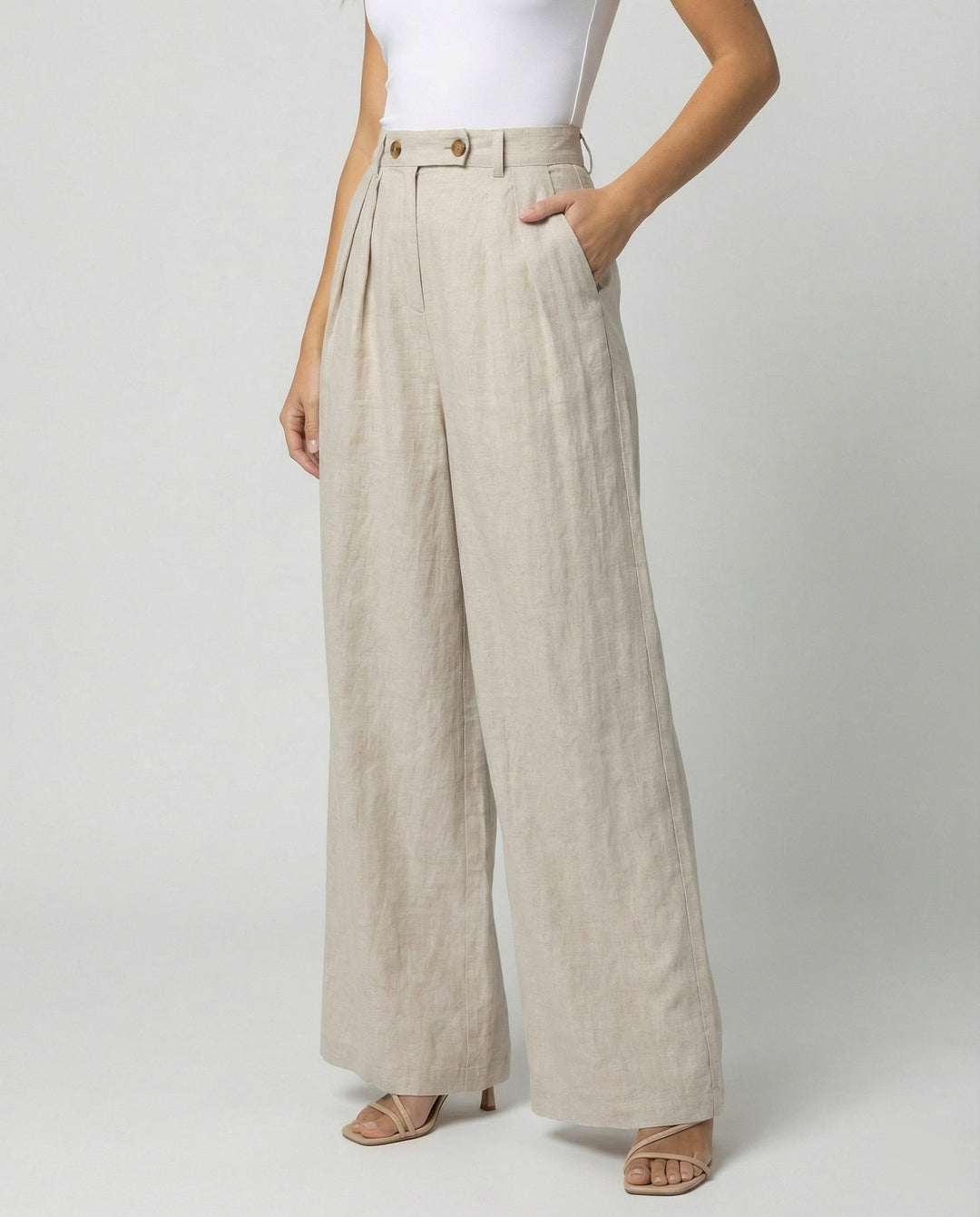 Damen Leinenhose Damen elegant mit hohem Bund