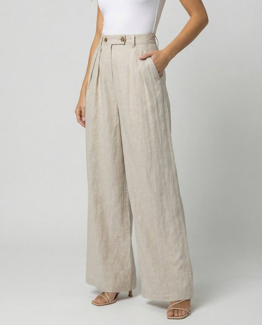 Damen Leinenhose Damen elegant mit hohem Bund