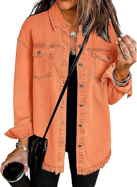 Damen Oversize Jeanshemdjacke mit Fransensaum Shop Nory