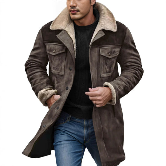 Herren Pilotenjacke aus Velourslederoptik mit Teddyfellinnenfutter und Reverskragen Shop Nory