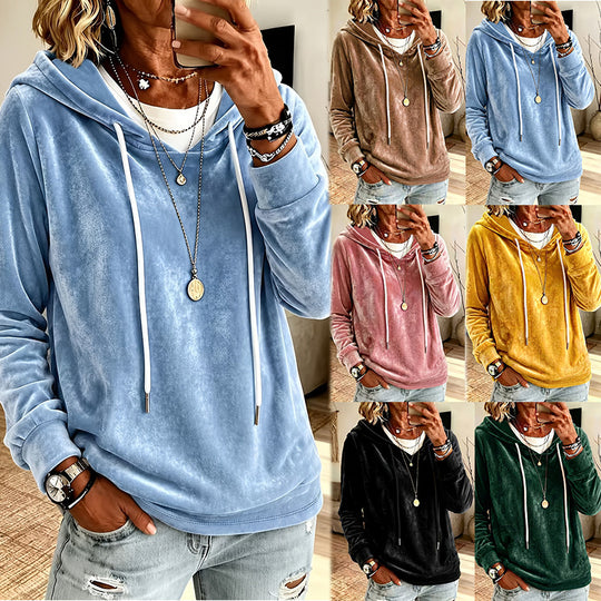 Damen Samt-Kapuzenpullover mit Relaxed-Fit und Kordelzug Shop Nory