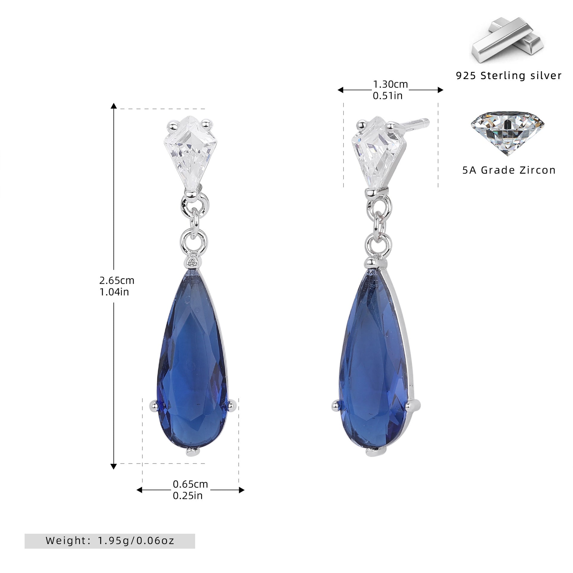 Damen Ohrhänger mit funkelnden Tropfen-Zirkonen aus hochwertigem 925 Sterling Silber Shop Nory