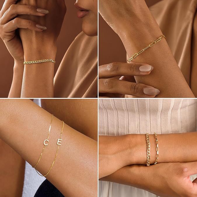 Damen Armbandset mit elegantem Kettendesign und personalisiertem Buchstabenanhänger Shop Nory