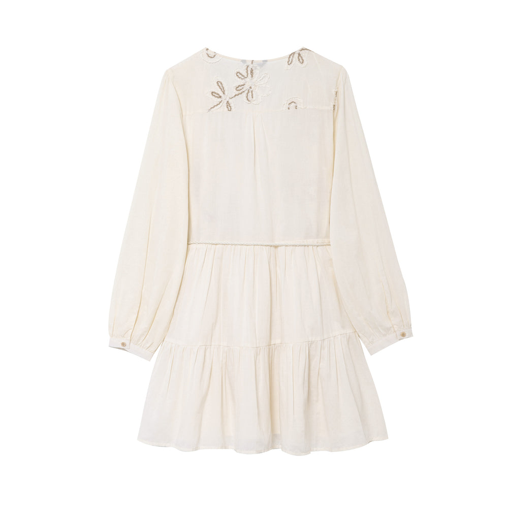 Damen Besticktes Boho-Kleid mit V-Ausschnitt Kordelzug und Stufenrock Shop Nory