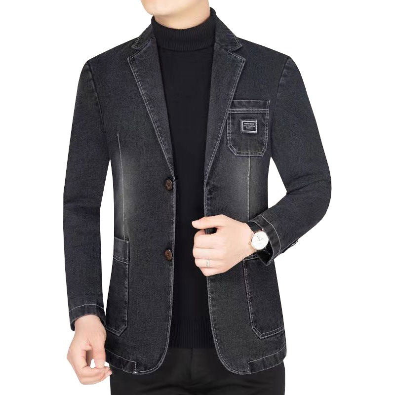 Herren Jeansblazer Slim Fit mit Aufgesetzten Taschen und Notch-Kragen Shop Nory