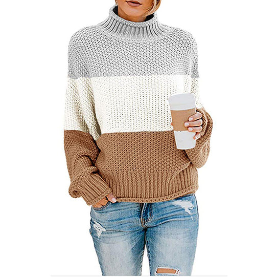 Damen grobstrick Rollkragenpullover mit Oversize-Schnitt und Blockstreifen-Optik Shop Nory