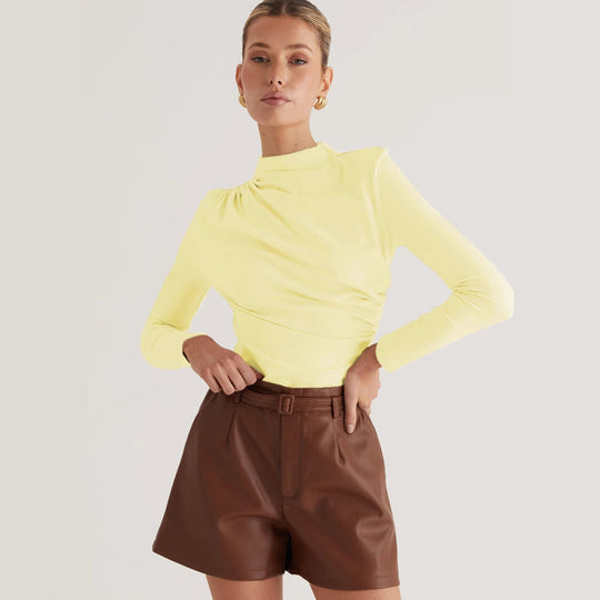Damen Langarmshirt mit elegantem Wickeldesign und hochgeschlossenem Kragen