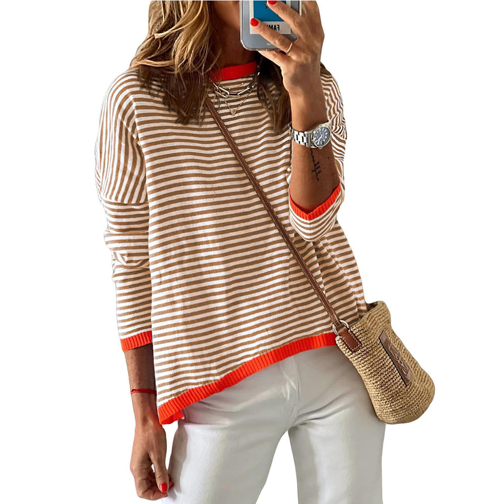 Damen Lässiger Gestreifter Pullover Shopnory