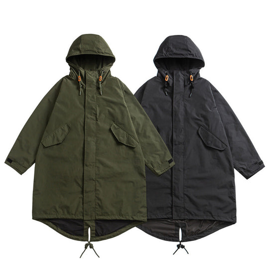 Unisex Oversize Wind- und Wasserdichter Parka mit Kapuze und Fischschwanz-Saum Shop Nory