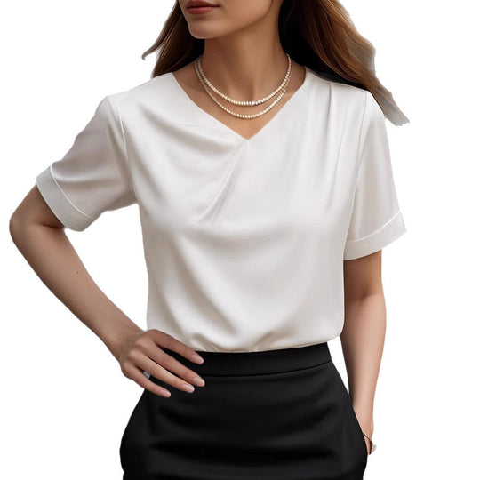Damen Elegantes V-Ausschnitt Blusenshirt mit kurzärmeligen Design
