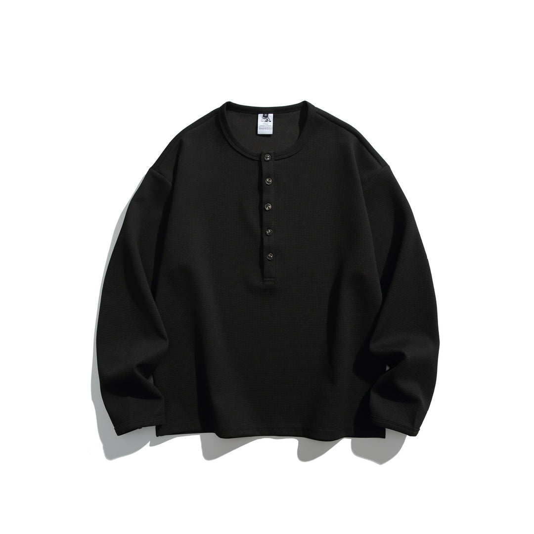 Unisex Waffelstrick-Henleyshirt mit Knopfleiste und Rundhalsausschnitt Shop Nory