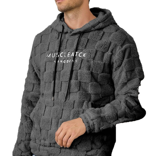 Herren flauschiger Sherpa-Hoodie mit Quadrat-Steppmuster, Kängurutasche und verstellbarer Kapuze Shop Nory