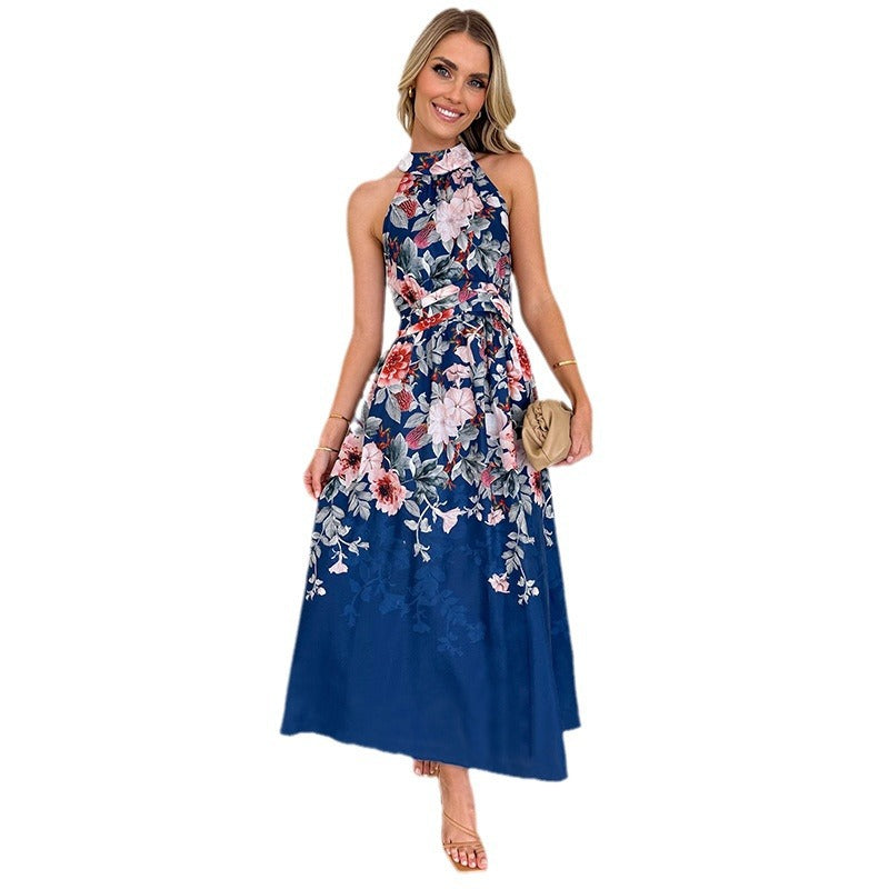 Damen Maxikleid mit elegantem Hochgeschlossenen Halterneck und femininen Rüschendetails