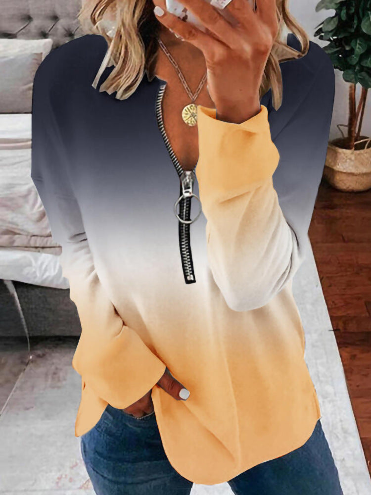 Damen Farbverlauf-Sweatshirt mit halbem Reißverschluss und O‑Ring Shop Nory